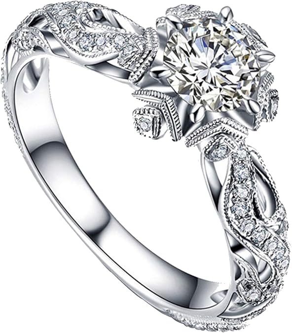 Clearance Rings,Women Natural Gemstones Crystal Love Heart Rings Engagement Wedding Bride Ring Jewelry Gift (Silver, 8)