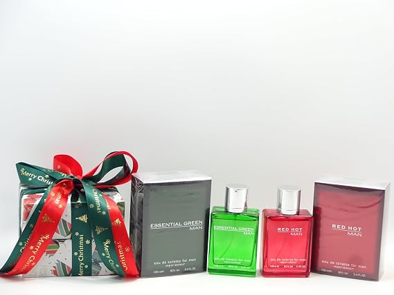 Luxury Fragrance Present For Man, Red Hot Man 100ml + Essential Green 100ml Gift Wrapped