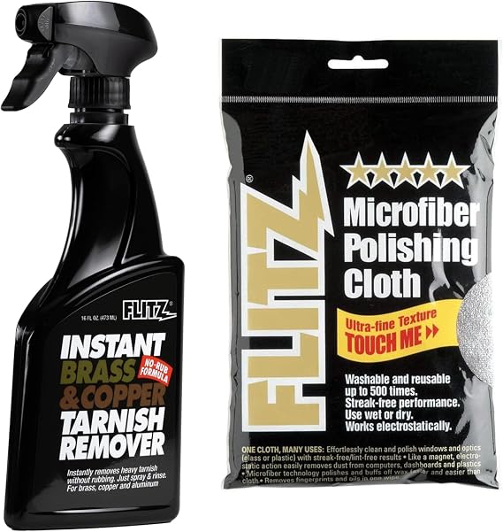 FLITZ 16oz Brass & Copper Tarnish Remover + 16 16 Microfiber Cloth