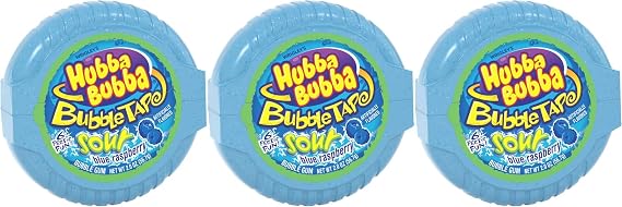 HUBBA BUBBA Bubble Gum Tape - Sour Blue Raspberry Flavor 6 ft each Set of 3