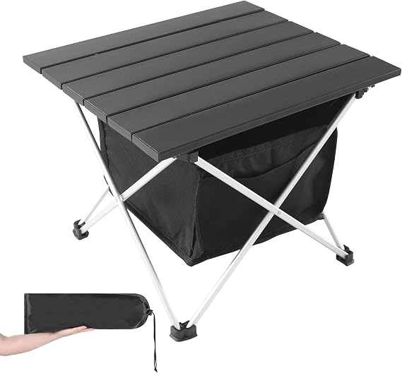 Grope Ultralight Aluminum Camping&Beach Table with Storage Bag (Black-S)