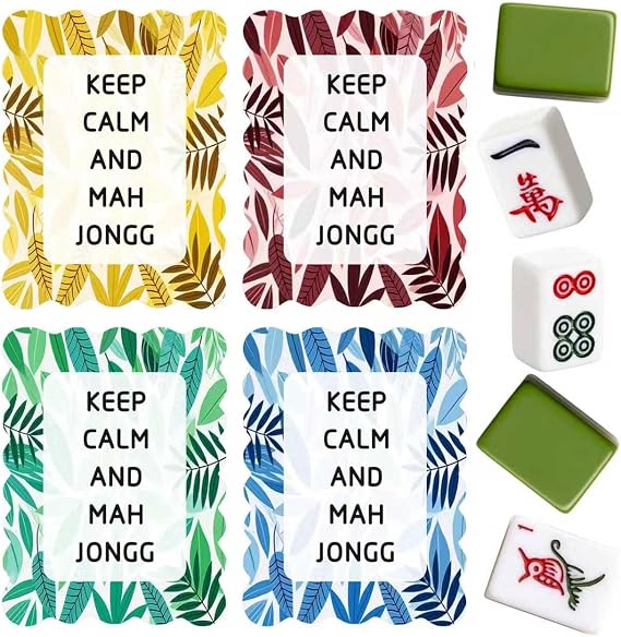 Four-color Mahjong Shuffler with fun text, for shuffling and cutting cards, thick P-shaped edge shuff, mahjong accessories, gift for enthusiasts (7.87 x 4 inches thickened PVC card, colorful, fun)