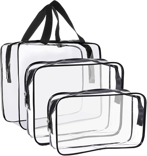 Cosywell Clear Toiletry Bag Quart Size Bag Travel Makeup Cosmetic Bag PVC Toiletries Cosmetic Pouch for Women Men 3PCS (L+M+S)