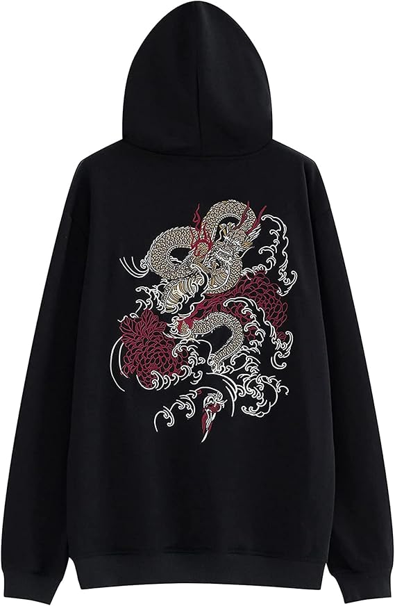 XYXIONGMAO Embroiderd Streetwear Dragon Hoodies Men Techwear Sweatshirt Japanese Black Hip Hop Graphic Hoodie