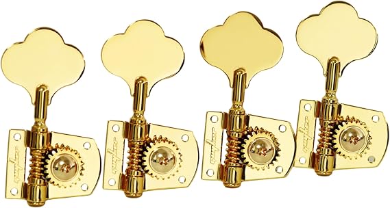 Guyker Bass Machine Head (4 for Right) - 1:21 Ratio Gear Open Frame Tuners Tuning Key Pegs Replacement for Electric Jazz Guitar Bass or Precision Instruments, Gold