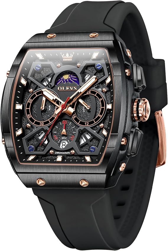 OLEVS Mens Watches Chronograph Calendar Waterproof Luminous Multifunction Watches for Men Business Quartz Silicone Men Wrist Watch
