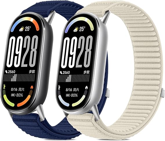 BDIG Pack of 2 Sports Bracelets Compatible with Xiaomi Mi Band 10/9/8 Bracelet Sport Loop Nylon Strap for Mi Band 10/9/8 Men Women