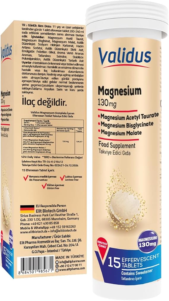 Validus Magnesium Complex Bisglycinate Taurat Malat 15 Effervescent Tablet