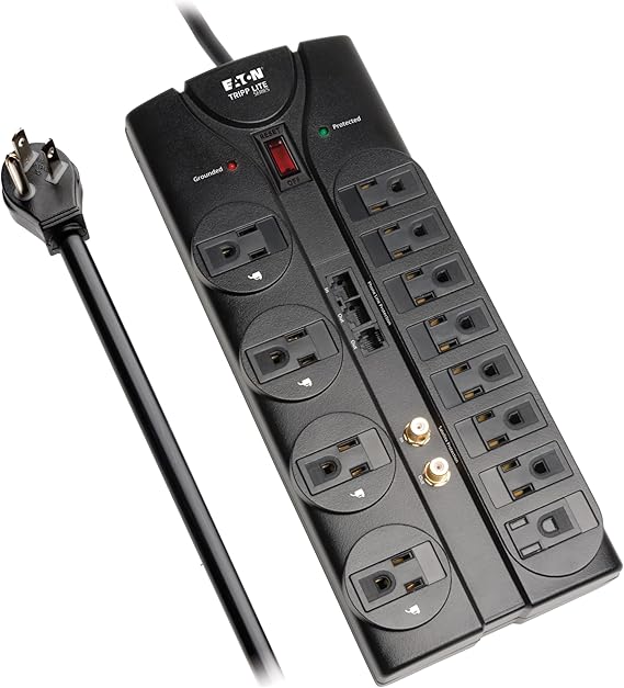 Eaton Tripp Lite TLP1208SAT Flat Plug Surge Protector 12 Outlets Home TV