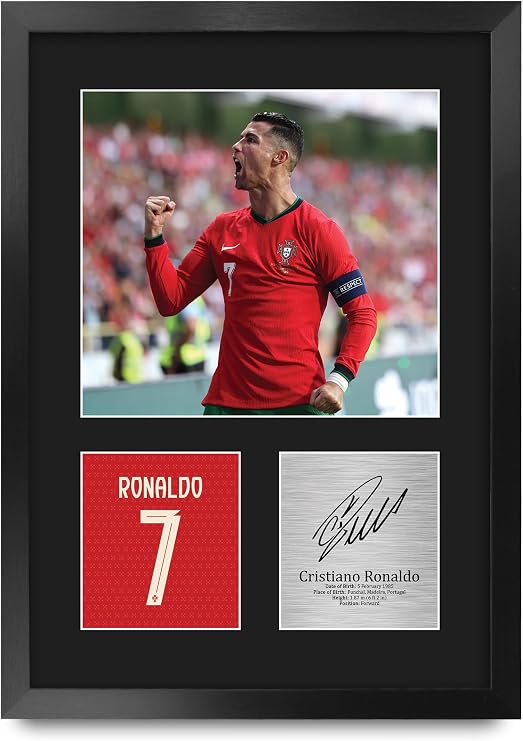 HWC Trading Cristiano Ronaldo Portugal Gifts Printed Signed Autograph Picture for Football Fans and Supporters - A3 Portrait Framed