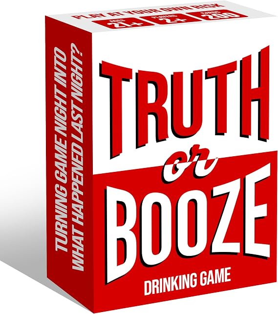 DiVU Truth or Booze Drinking Card Game for Adults Fun Party Game with Truth or Dare Challenges, Wild Dares, Trivia, and Drinking Rules Perfect for House Parties, Bachelorette, Game Nights