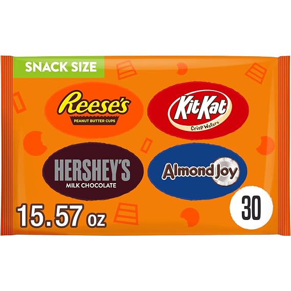 HERSHEY'S Assorted Chocolate Snack Size Candy Bag, 15.57 oz, 30 Ct