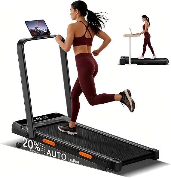 Walking Pad with 20% Auto Incline, 12 km/h Foldable Treadmill for Home