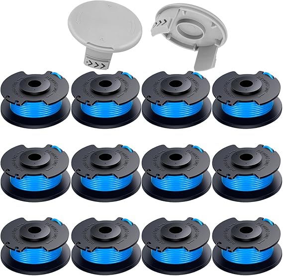 Replacement Spool for Ryobi Weed Wacker String, 0.065'' 11Ft Auto-Feed Line for Ryobi Weed Eater String Compatible with Ryobis AC14RL3A 18v, 24v, 40v Cordless Trimmers (12 Spools+2 Caps)