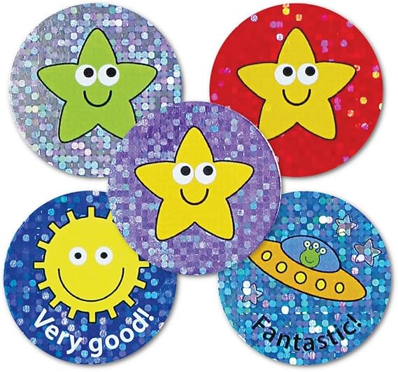 Sparkly Mixed Praise Stickers - 108 x 28mm Bulk Pack.