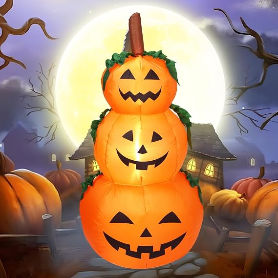 6FT H Halloween Inflatable Stacked Pumpkins Blow up Pumpkin Stacked with Build-in LED Lights, Blow up 3 Pumpkins Inflatable Outdoor Indoor Decorations Large Party Yard Decoration
