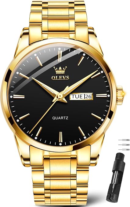 OLEVS Luxury Men's Watch Big Face Stainless Steel Gold Watch with Day Date