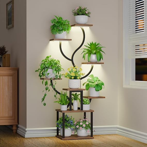 Plant Stand Indoor with Grow Lights, 53" Tall Plant Shelf, 8 Tiered Corner Plant Stands for Indoor Plants Multiple, Metal Plant Holder Large Flower Display Rack for Living Room, Home Decor, Patio