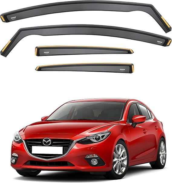 ISPEED Wind Deflectors For Mazda 3 mk3 2014-2018 5 Door Hatchback 4pc - Keep Your Car Ventilated In Rain - Reduce Wind Turbulence - Tinted In-Channel Type