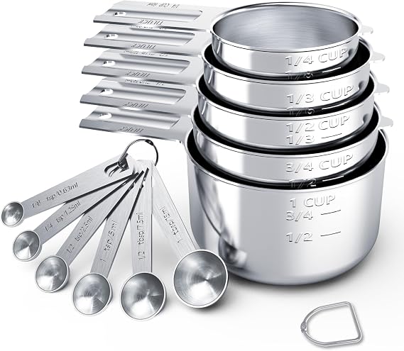 TILUCK Stainless Steel Measuring Cups & Spoons Set, Cups and Spoons