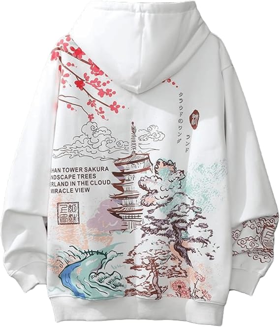 Women Men Japanese Aesthetic Anime Hoodie Clothes Y2K Korean Harajuku Sakura Sweatshirt Long Sleeve Fleece Pullover Tops