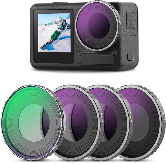 NEEWER CPL & ND Filter Set kompatibel mit DJI Osmo Action 4/Action 5 Pro (4er Pack) Anschrauben Polfilter CPL+ND8+ND16+ND32 Action Kamera Zubehör mehrfach beschichtetes optisches FL-A12