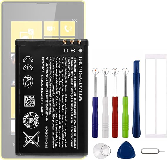 New BL-5J Replacement Battery for Nokia N900 5230 Lumia 520 521 525 with Technical Toolkit.