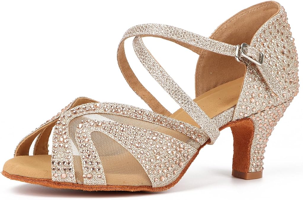 Women's Ballroom Latin Dance Shoes with Rhinestones Salsa Tango Bachata Indoor Dancing Shoes for Wedding Party Prom