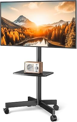 5Rcom Rolling TV Stand with Wheels for 23-65 LCD LED FlatCurved Screen TVs, Height Adjustable Mobile TV Cart with Shelf, Portable TV Stand Holds up to 88lbs, Max VESA 400x400mm