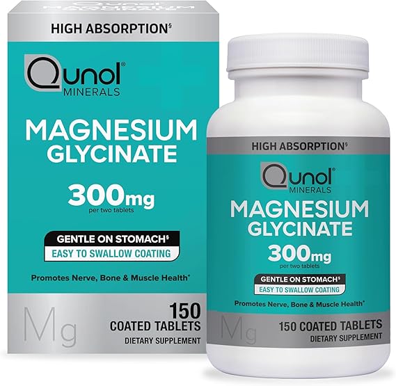 Qunol Magnesium Glycinate Tablets 300mg, 100% Chelated, Gluten-Free, 150ct