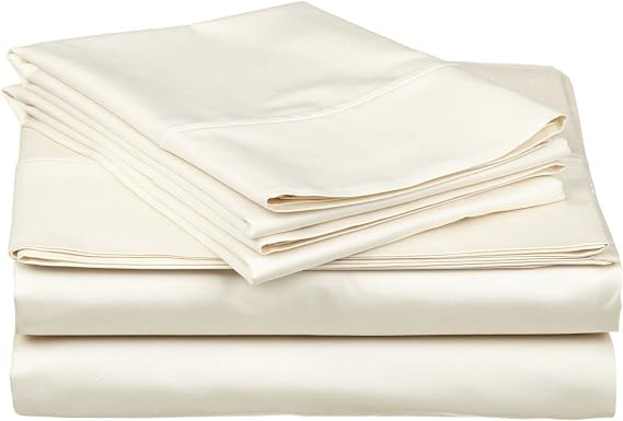 Premium Cotton Deep Pocket Sheet Set, 300-Thread Count, Fully Elasticized Fitted Sheet, Oversized Mattresses, Luxurious Sateen Weave, Solid, Full, 4-Pieces, Ivory by Blue Nile Mills