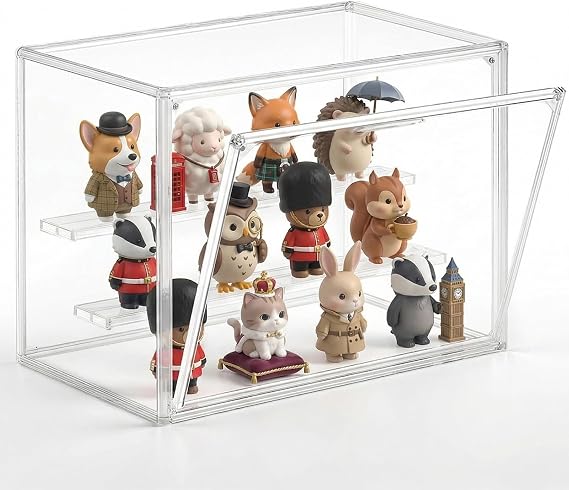 Clear Acrylic Display Cases for Collectibles, Plastic Display Box Dustproof Display Case with Removable 2-Tier Shelves for Figures, Miniature, Models & Crafts, 3D Puzzles, Dollhouse, 30 x 18 x 25cm