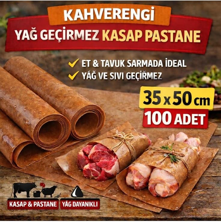 Kahverengi Yağ Geçirmez Kasap Pastane Kağıdı 35x50 cm Et Tavuk Sarma 100 Adet