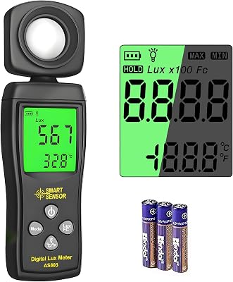 Digital Light Meter, Backlit LCD Display LuxFoot Candles Meter with 180o Rotating Sensor, Range up to 200,000 Lux Luxmeter,for Photography Plants Lighting Intensity Brightness Measurement