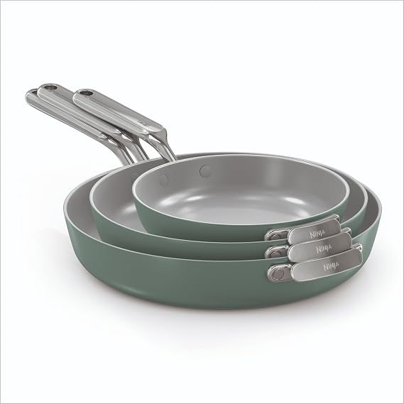 Ninja NeverQuit 3-Piece Ceramic Fry Pan Set, Forest Sage, CQ13000GN6