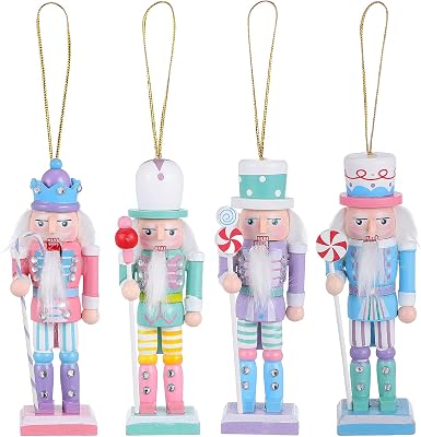 IMIKEYA Christmas Nutcracker Figure: 4PCS Wooden Nutcracker Soldier Hanging Christmas Ornament Decoration Ornament Tree Party Decor