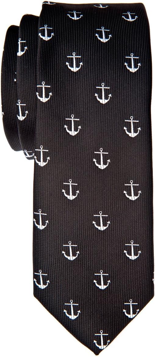 Retreez Classic Anchor Pattern Woven Microfiber 2 Skinny Tie
