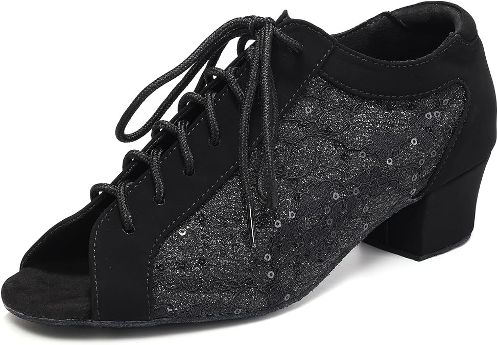Latin Dance Practice Shoes for Women Peep Toe Ballroom Salsa Tango Dance Training Shoes Low Heel