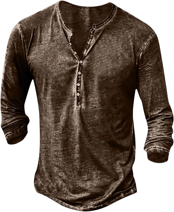 Henley Shirts for Men Long Sleeve V Neck Shirts Vintage Slim Fit Distressed T-Shirts Button Down Casual Men's Fashion