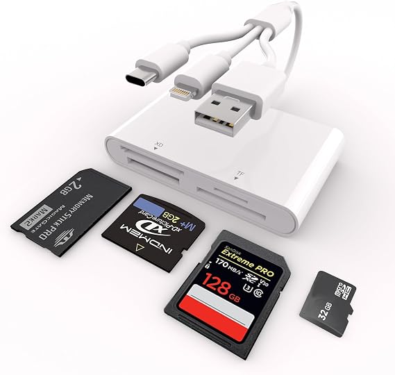 Memory Stick Pro Duo Adapter for iPhone/Android/PC, 4 in 1 SD/TF/MS/XD Picture Card Reader with Lightning/USB/USB-C Connector Memory Card Reader, Memory Stick Pro Duo Reader for Sony Plug & Play