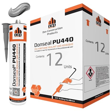 DCP Donseal PU440 Polyurethane Concrete Sealant 12 Pack Non-Sag Concrete Caulk for Joints, Walls, Sidewalk, and Foundation, 10.1 fl. oz. Cartridge Grey