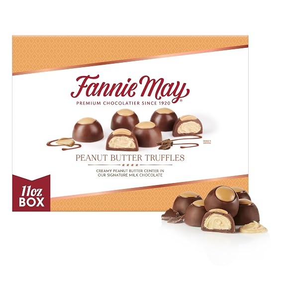 Fannie May Buckeyes, Creamy Peanut Butter Truffles, Covered in Milk Chocolate, Gift Box, 11 oz