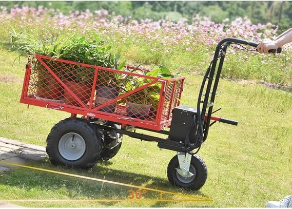 Electric Powered Cart Wheelbarrow Utility Cart 48V28Ah 500W Capacity 500lbs (230kg) Material Hauler 1000lbs Towing for Gardens or Yards, Humanized Design
