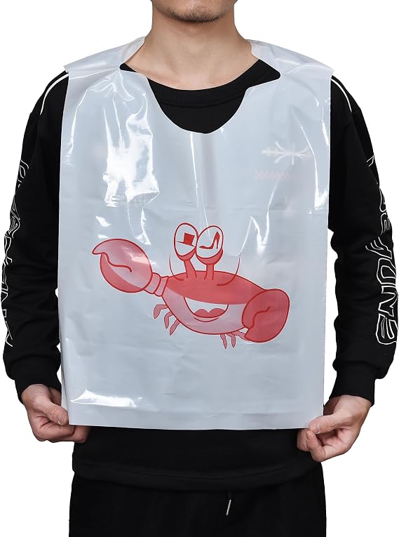 MGTECH 23 Inch Thick Crab/Lobster Bibs Disposable Plastic Funny Seafood Apron for Adults