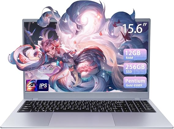 BLUEING 15.6 Inch Laptop Computer, Pentium Gold 6500Y (Beats Pentium, Celeron, Up to 3.4GHz), 12GB RAM 256GB SSD, IPS FHD Display, HDMI,USB-C,USB3.2,BT5.2, Office Suit, Thin & Portable Laptops, Silver