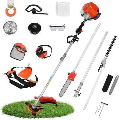5 in 1 Weed Wacker Cordless, 120 Cubic Centimeter 52cc 2 Stroke Petrol Cordless Hedge Trimmer Chainsaw Brush Cutter Lawn Trimmer Edger for Lawn Garden Pruning and Trimming US Delivery