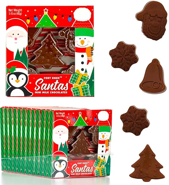 Fruidles Christmas Santas Mini Milk Chocolates Snack, Holiday Treats, Kosher Certified Dairy, 1.41 Oz (12-Pack)