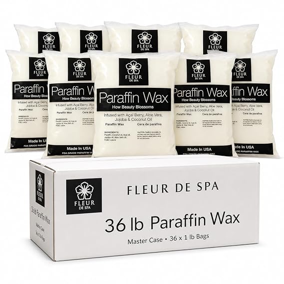 FLEUR DE SPA Paraffin Wax Refills, 36 lb Bulk, 36 1 lb Bars, Unscented - Fragrance Free