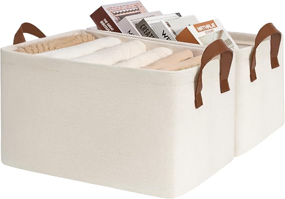 CHICVITA 20L Fabric Storage Bins for Shelves, Metal Frame, 2Pack, Beige