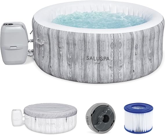 Bestway 2-4 Person SaluSpa Fiji Signature AirJet Inflatable Hot Tub Spa, 71" x 26" Round Portable Spa with 120 Soothing Jets and Insulated Cover